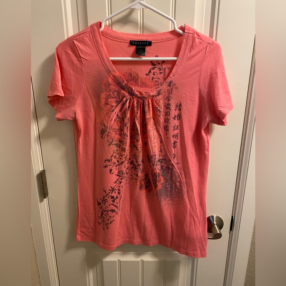 Project L Top Pink Sublimation Blouse Large Shirt Lg Floral